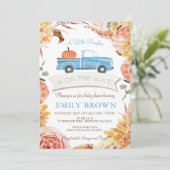 Herfst bloemige blauwe kleine POMPOEN jongen BABY Kaart (Staand voorkant)