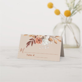 Herfst bloemige bloemen beige trouw plaatskaart plaatskaartje