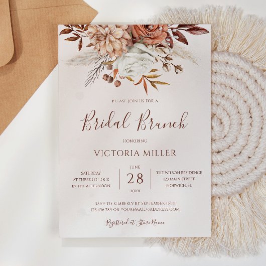 Herfst Bloemige Boho Herfstloof Bruids Brunch Kaart