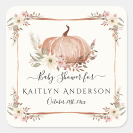 Herfst Bloemige Botanische Pompoen Baby Meisje Sho Vierkante Sticker