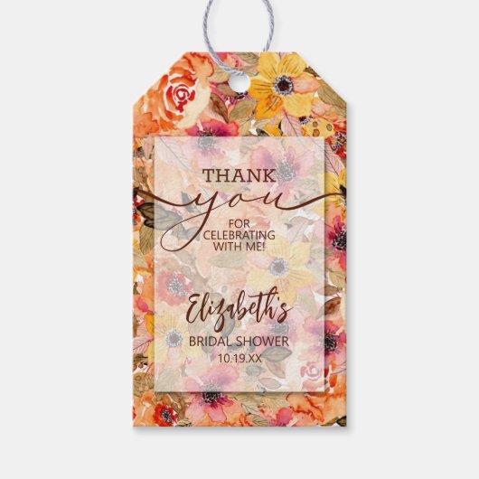 Herfst Bloemige Bruidsbruiloft Favor Cadeaulabel (Voorkant)