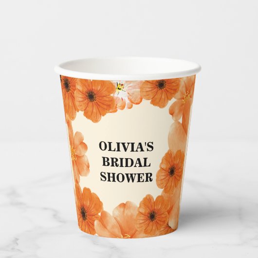 Herfst bloemige bruidsdouche papieren bekers (Voorkant)