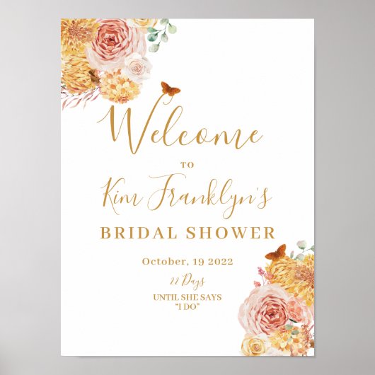Herfst Bloemige Bruidsdouche Verliefd Welkom Poster (Voorkant)