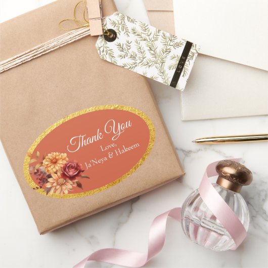Herfst Bloemige Bruiloft Ovale Sticker (Geschenken)