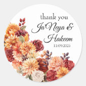 Herfst Bloemige Bruiloft Ronde Sticker (Voorkant)