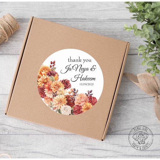 Herfst Bloemige Bruiloft Ronde Sticker