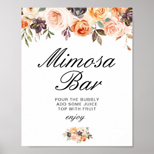 herfst bloemige bruilofts douche mimosa bar bord poster (Voorkant)