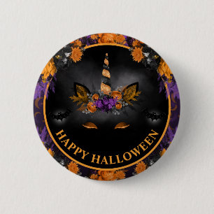 Herfst Bloemige Eenhoorn Gezicht Gelukkig Hallowee Ronde Button 5,7 Cm
