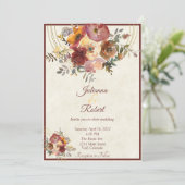 Herfst bloemige en gouden aangepaste trouwuitnodig kaart (Staand voorkant)