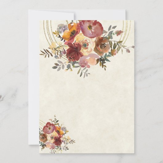 Herfst bloemige en gouden blanco trouwkaart kaart (Voorkant)