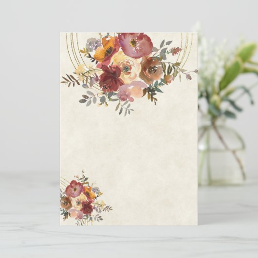 Herfst bloemige en gouden blanco trouwkaart kaart (Staand voorkant)