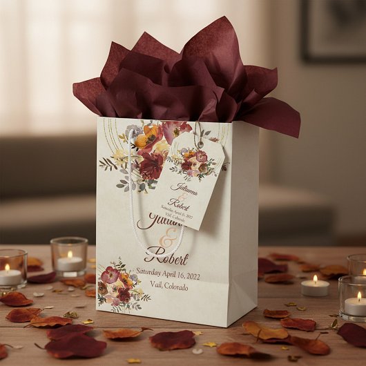 Herfst bloemige en gouden bruiloft medium cadeauzakje