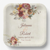 Herfst bloemige en gouden bruiloft papieren bordje (Voorkant)