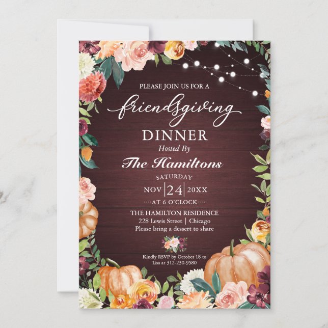 Herfst Bloemige Friendsgiving Diner Uitnodiging (Voorkant)