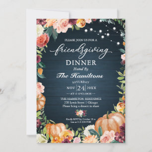 Herfst Bloemige Friendsgiving Diner Uitnodiging