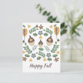 Herfst bloemige groene bladeren eikel patroon briefkaart (Staand voorkant)