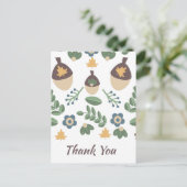 Herfst bloemige groene bladeren eikels dank je wel briefkaart (Staand voorkant)