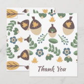 Herfst bloemige groene bladeren eikels dank je wel briefkaart (Voorkant / Achterkant)