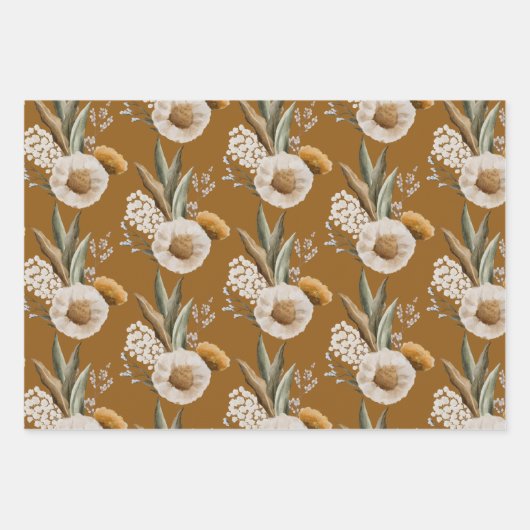 Herfst Bloemige Inpakpapier Vlakke Vellen Set van  (Voorkant 3)