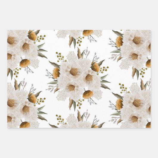 Herfst Bloemige Inpakpapier Vlakke Vellen Set van  (Voorkant)