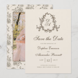 Herfst Bloemige Monogram Foto Save The Date