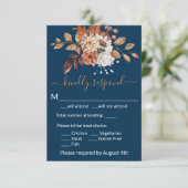 Herfst bloemige Navy Blue Enclosure RSVP Kaart (Staand voorkant)