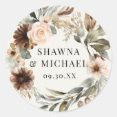 Herfst Bloemige Perzik Terracotta Waterverf Trouw Ronde Sticker (Voorkant)