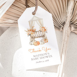 Herfst Bloemige Pompoen Baby Shower Cadeaulabel