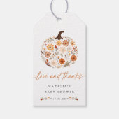 Herfst Bloemige Pompoen Baby Shower Cadeaulabel (Voorkant)
