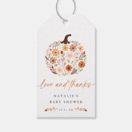 Herfst Bloemige Pompoen Baby Shower Cadeaulabel