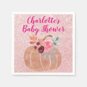 Herfst Bloemige Pompoen Baby Shower Roze Goud Servet