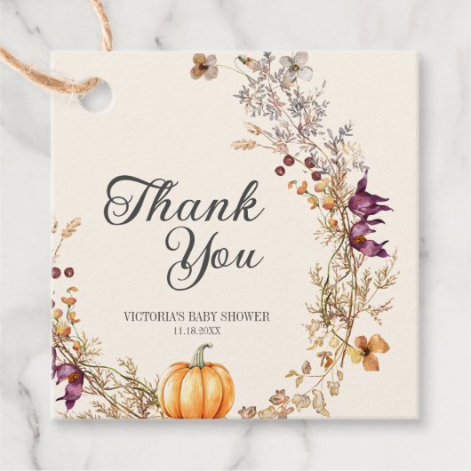 Herfst Bloemige Pompoen Boho Baby Shower Bedankjes Labels (Voorkant)