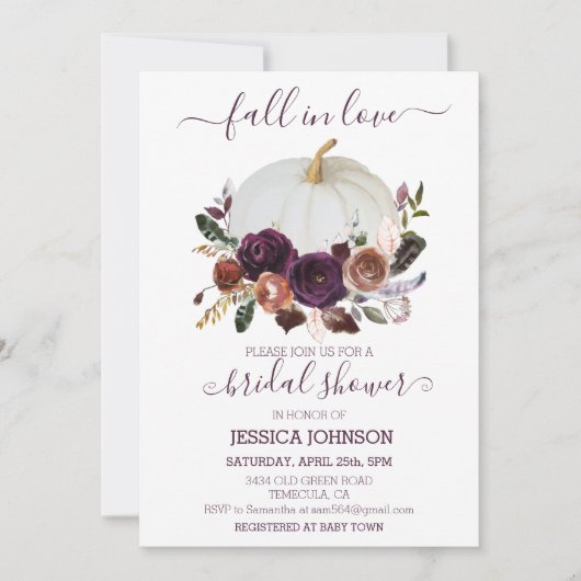 Herfst Bloemige Pompoen Boho Bruidsdouche Herfst Kaart (Voorkant)