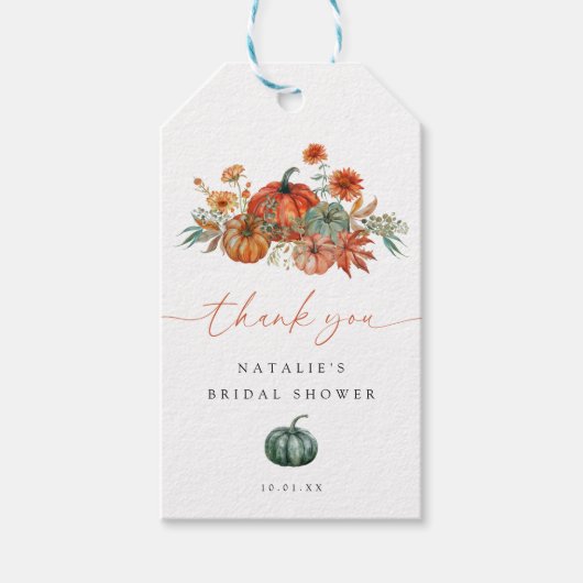Herfst Bloemige Pompoen Bruidsdiner Favoriet Cadeaulabel (Voorkant)