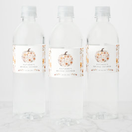Herfst Bloemige Pompoen Bruidsdouche Waterfles Etiket