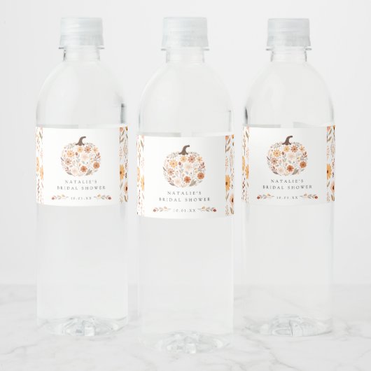Herfst Bloemige Pompoen Bruidsdouche Waterfles Etiket (Flessen)