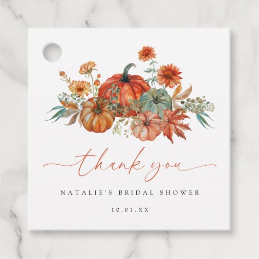 Herfst Bloemige Pompoen Bruiloftsfeest Bedankjes Labels (Voorkant)