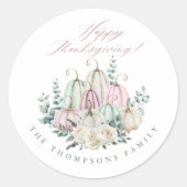 Herfst Bloemige Pompoen Dankdag Ronde Sticker (Voorkant)