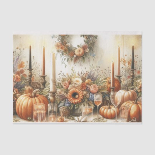 Herfst Bloemige Pompoen Decoupage Tissuepapier (Voorkant)