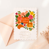 Herfst Bloemige Pompoen Friendsgiving Brunch Kaart