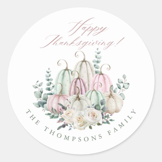 Herfst Bloemige Pompoen Kerstmis Ronde Sticker (Voorkant)