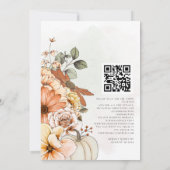 Herfst Bloemige Pompoen Script QR Code Bruiloft Kaart (Achterkant)