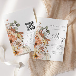 Herfst Bloemige Pompoen Script QR Code Trouw Uitno Kaart
