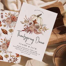 Herfst Bloemige Pompoen Thanksgiving Diner Kaart