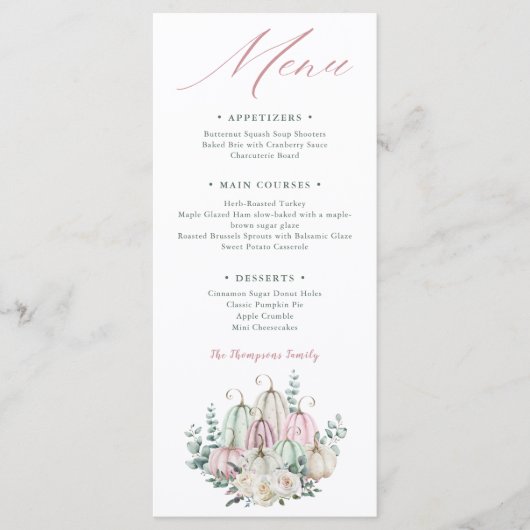 Herfst Bloemige Pompoen Thanksgiving Diner Menu (Voorkant)