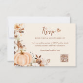 Herfst Bloemige Pompoen Trouw QR Code RSVP Kaartje (Voorkant)
