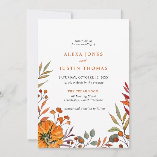 Herfst bloemige pompoen Trouwkaart Aankondiging (Voorkant)