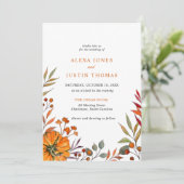 Herfst bloemige pompoen Trouwkaart Aankondiging (Staand voorkant)