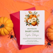 Herfst Bloemige Pompoen Waterverf Baby Shower Kaart