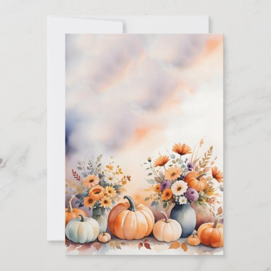 Herfst Bloemige Pompoenen Achtergrond Kaart (Voorkant)
